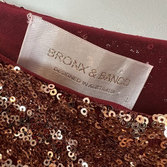 Bronx & Banco Gold Dress US Size 8 Sequin Jersey One Shoulder Goddess - Picture 12 of 16